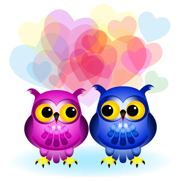 Cartoon owls in love on white — Stock Vector