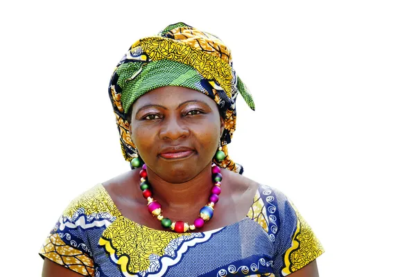 Beautiful African woman wearing a boubou on white — Stock Photo, Image