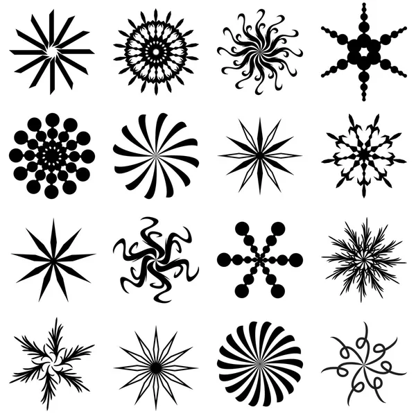 Set of abstract stars or spirals — Stock Vector