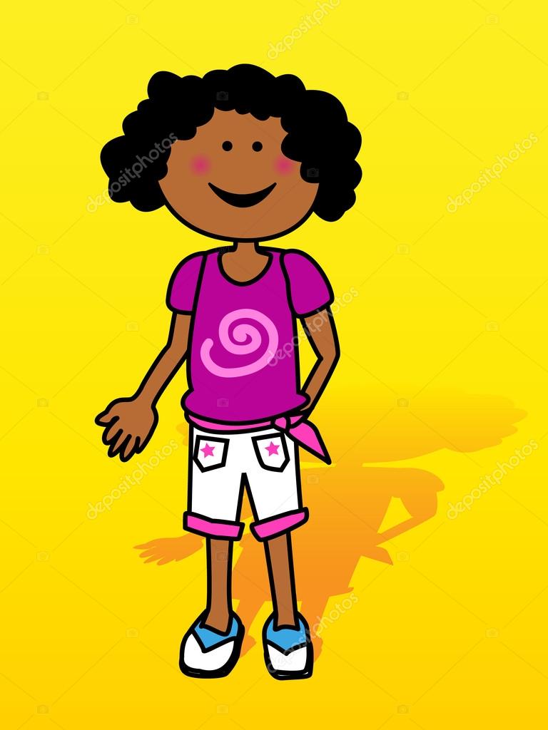 Bambina nera su giallo — Vettoriale Stock