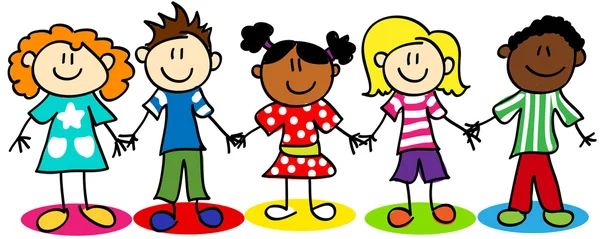 Stick figure ethnic diversity kids — Stock Vector