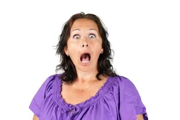 Šokovaná žena s otevřenými ústy — Stock fotografie