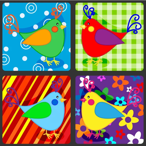 Pájaros patchwork sin costura — Vector de stock