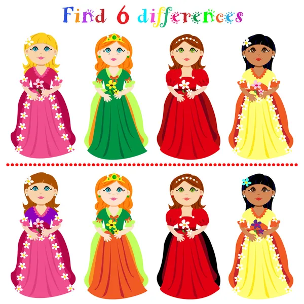 Difference game with princesses — Stock Vector
