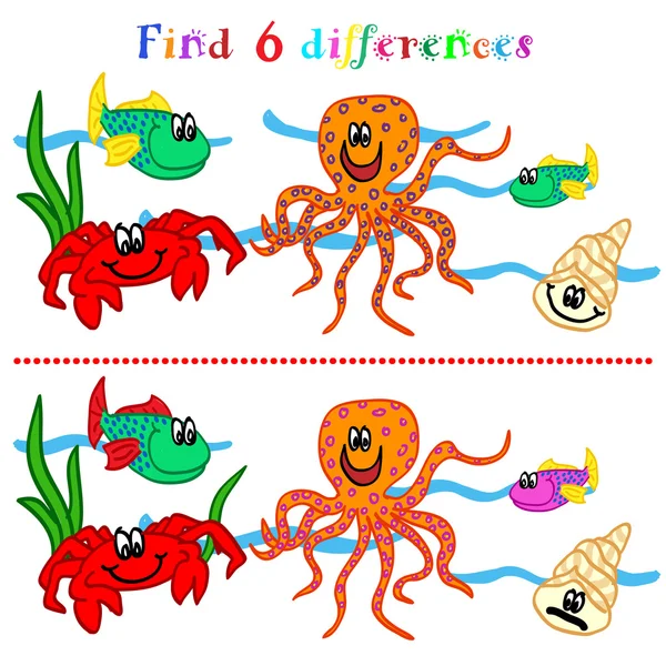 Difference game with marine life — Stock Vector