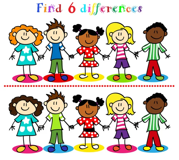 Difference game with kids stick figures — Stock Vector
