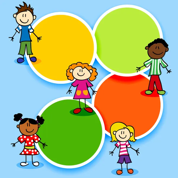 Kreslené děti a barevné kruhy — Stockový vektor