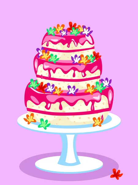 Torta rosa de tres niveles — Vector de stock