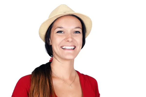 Vrouw met hoed lachen — Stockfoto
