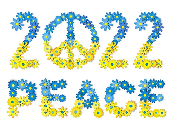 2022 Ukrajina Vlajka Modré Žluté Barvy Květiny Znamení Míru — Stockový vektor