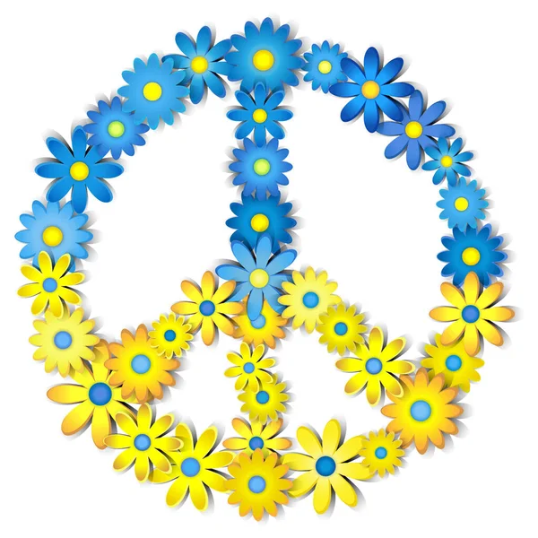 Friedenszeichen Aus Blauen Und Gelben Blumen Ukraine Farbe Flagge — Stockvektor