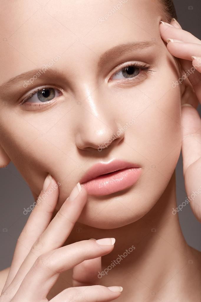 Make Up And Cosmetics Manicure Closeup Portrait Of Beautiful Woman