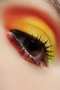 kozmetik ve güzellik bakımı. güzel yeşil kadın göz parlak moda pist makyaj ile makro yakın çekim
