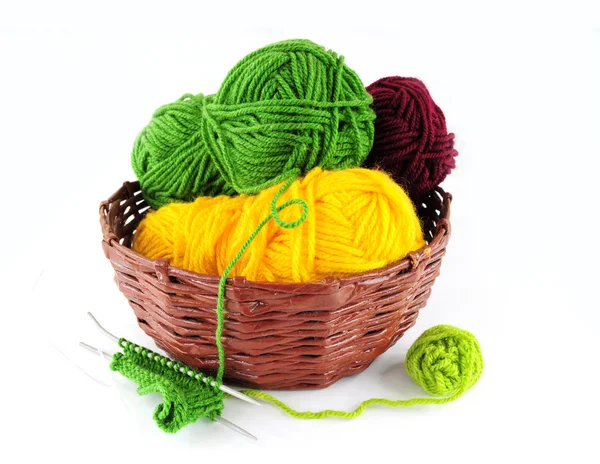 Colorful yarn and needles for knitting — Stock Photo, Image