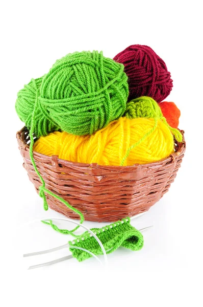 Colorful yarn and needles for knitting — Stock Photo, Image