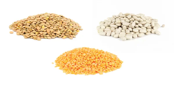 Pile of lentils, beans and red lentils — Stock Photo, Image