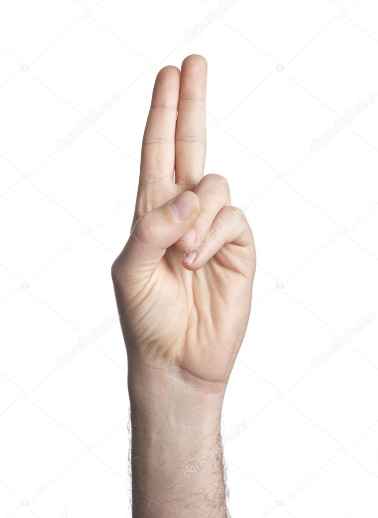 Hand with two fingers up