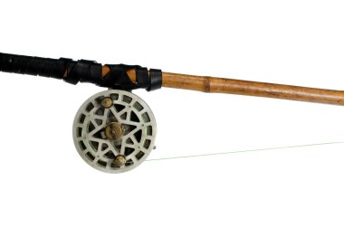 fishing-rod with old spinning-wheel clipart