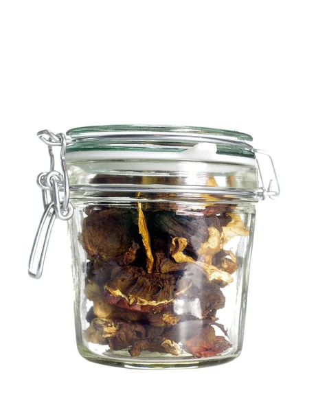 Dried mushrooms in jar — Stock Photo, Image