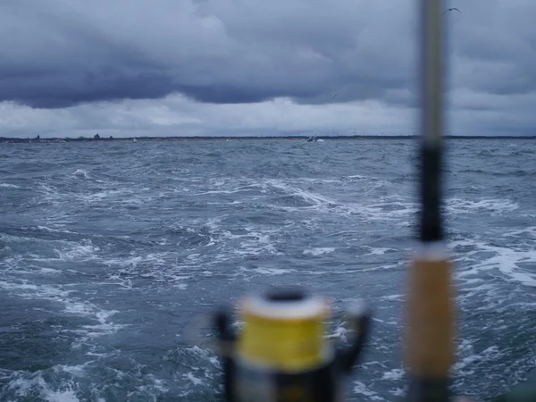 Canna da pesca con rotella — Foto Stock