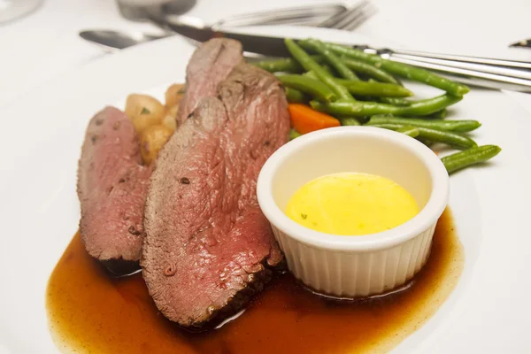 Rare Beef with Two Sauces — Stock Photo, Image