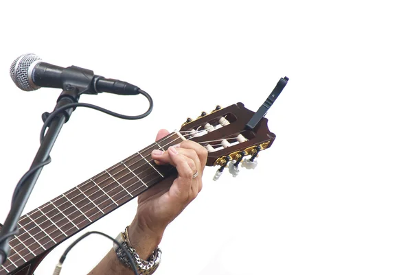 Guitarist Working Freboard Isolated on White — Stock Photo, Image