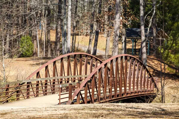 Old Wood and Metal Bridge in Winter Woods — Stock Photo, Image