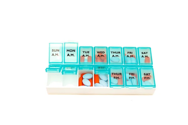 Recipiente de pílula diária em branco — Fotografia de Stock