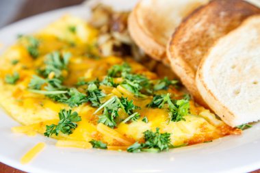 maydanoz ve tost ile peynirli omlet