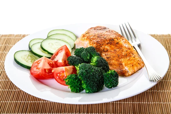Baked Salmon with Vegetables and Fork — Stock Photo, Image