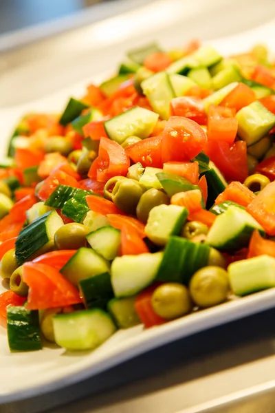 Fresh Salad of Tomato Cucumber and Olives — Stock Photo, Image