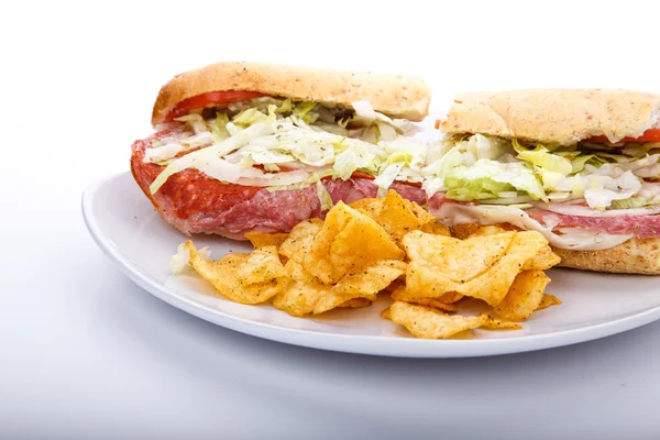 Sub Sandwich with Tortilla Chips — Stock Photo, Image