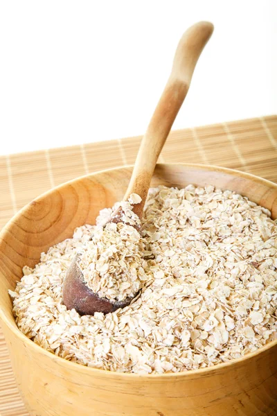 Closeup of Wood Bowl with Oats — Stock Photo, Image