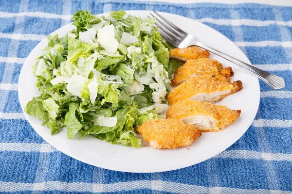 Breaded Chicken Breast and Caesar Salad — Stock Photo, Image