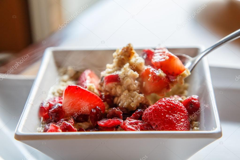 Hot Oatmeal with Strawberries and Cranberries
