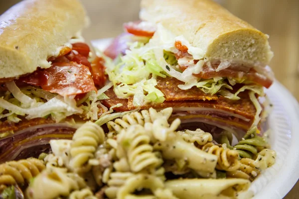 Italian Sub Sandwich with Pasta Salad — Stock Photo, Image