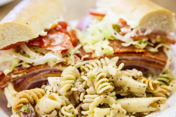 Rotinio Pasta Salad with Italian Sub Sandwich — Stock Photo, Image