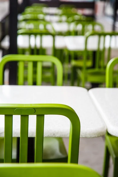 White Tables and Green Chairs — Stock Photo, Image