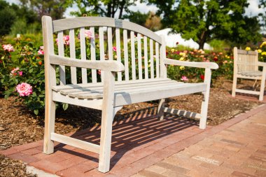 genel bir gül bahçesinde ahşap Bank