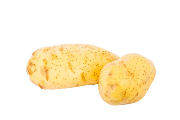 Δύο yukon gold πατάτες που απομονώνονται σε λευκό — Φωτογραφία Αρχείου