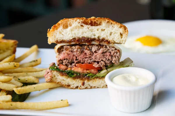 Rare Burger with Fries — Stock Photo, Image