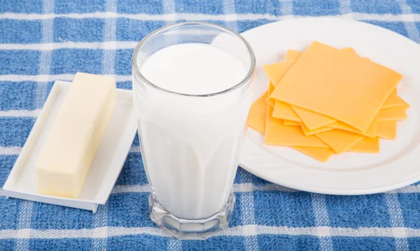 Dairy Products on Blue Placemat — Stock Photo, Image