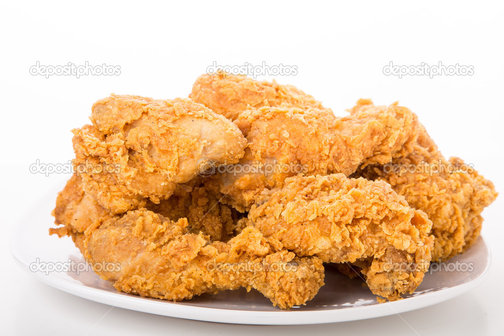 Fried Chicken on White Plate and Background