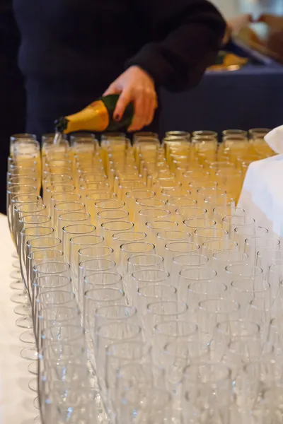 Pouring Many Glasses of Champagne — Stock Photo, Image