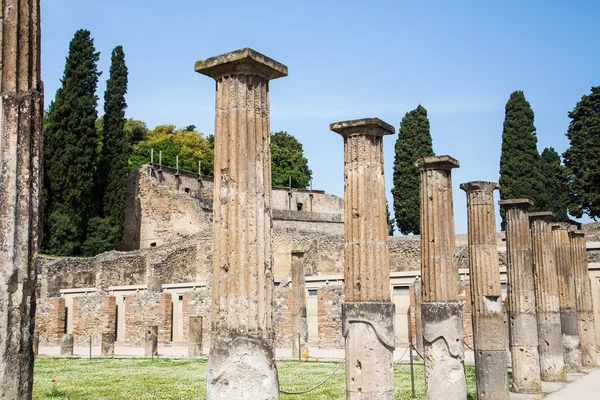 Line of Columns by Grass Lawn in Pompeii — Stock Photo, Image