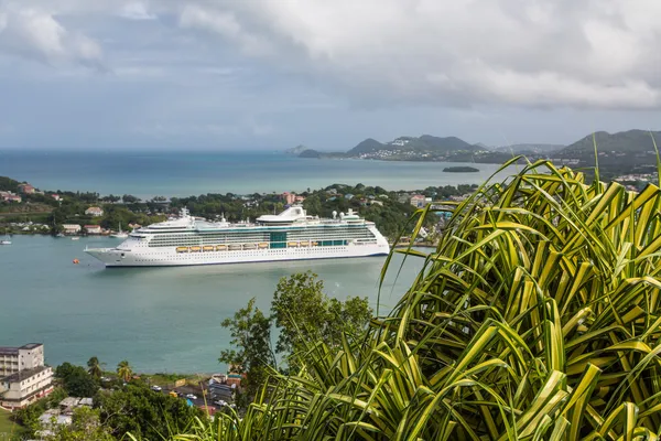 Groen op heuvel met cruiseschip op achtergrond — Stockfoto