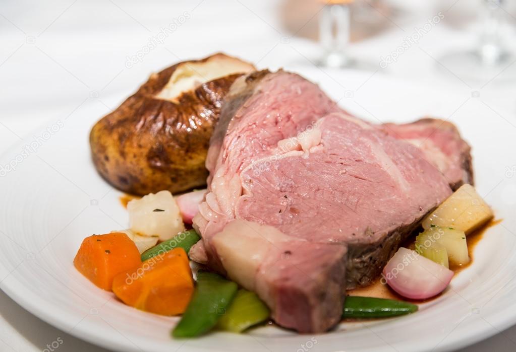 Prime Rib with Vegetables and Baked Potato