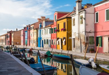 Sarı burano mor çiçekli ev
