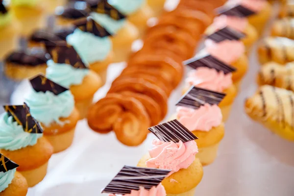 Smakelijke gebakjes op dessertbuffet — Stockfoto