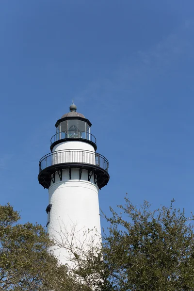 Black and White Lighthouse Rising from Greenery — Stock Photo, Image